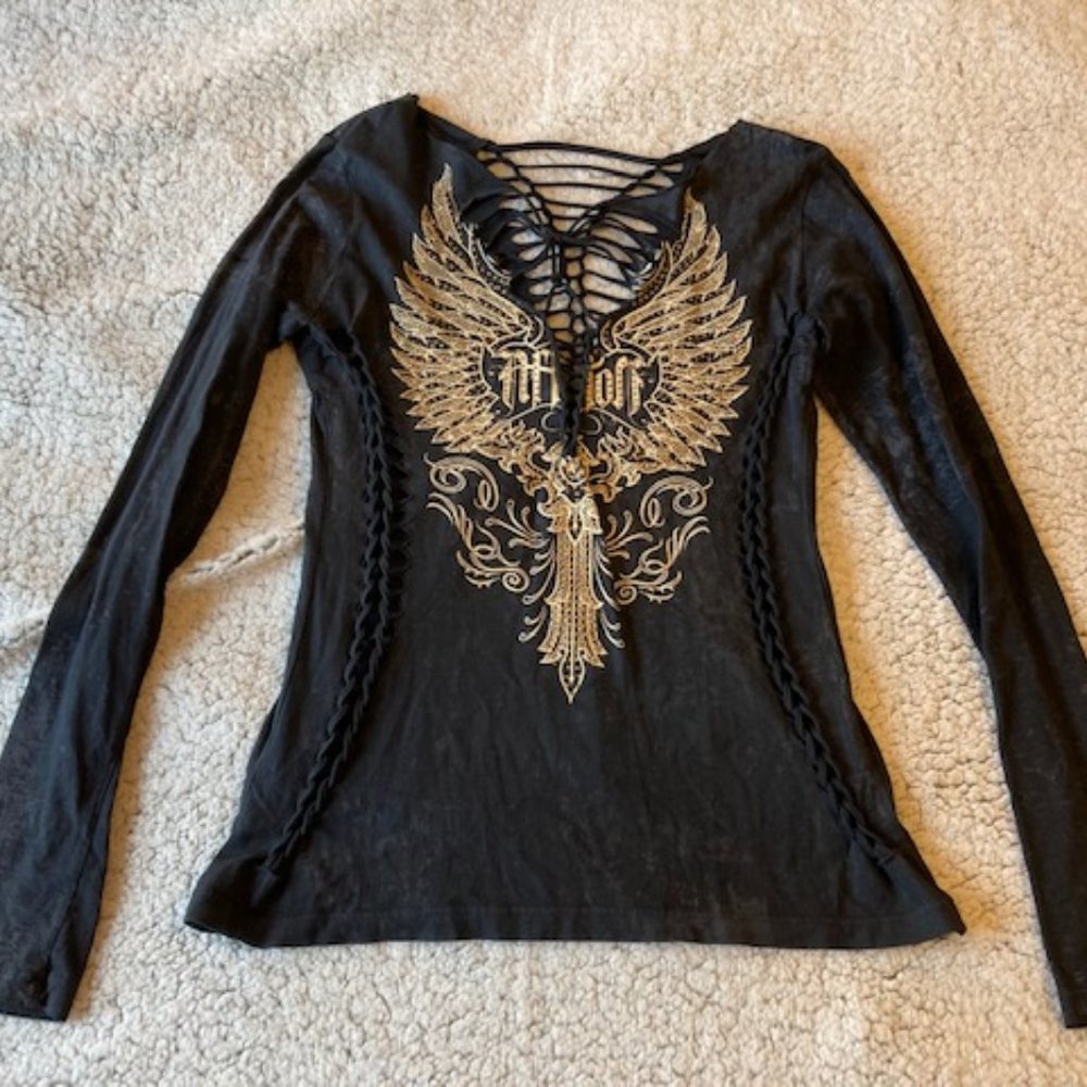 AFFLICTION Women's Long Sleeved Cutout Tops